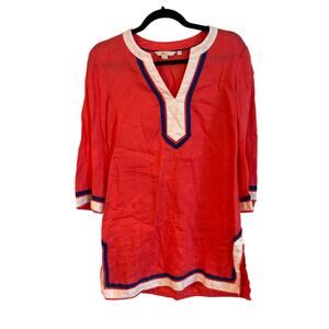Boden Red Linen Long Sleeves V-Neck Cleo Kaftan Tunic Top Size 6